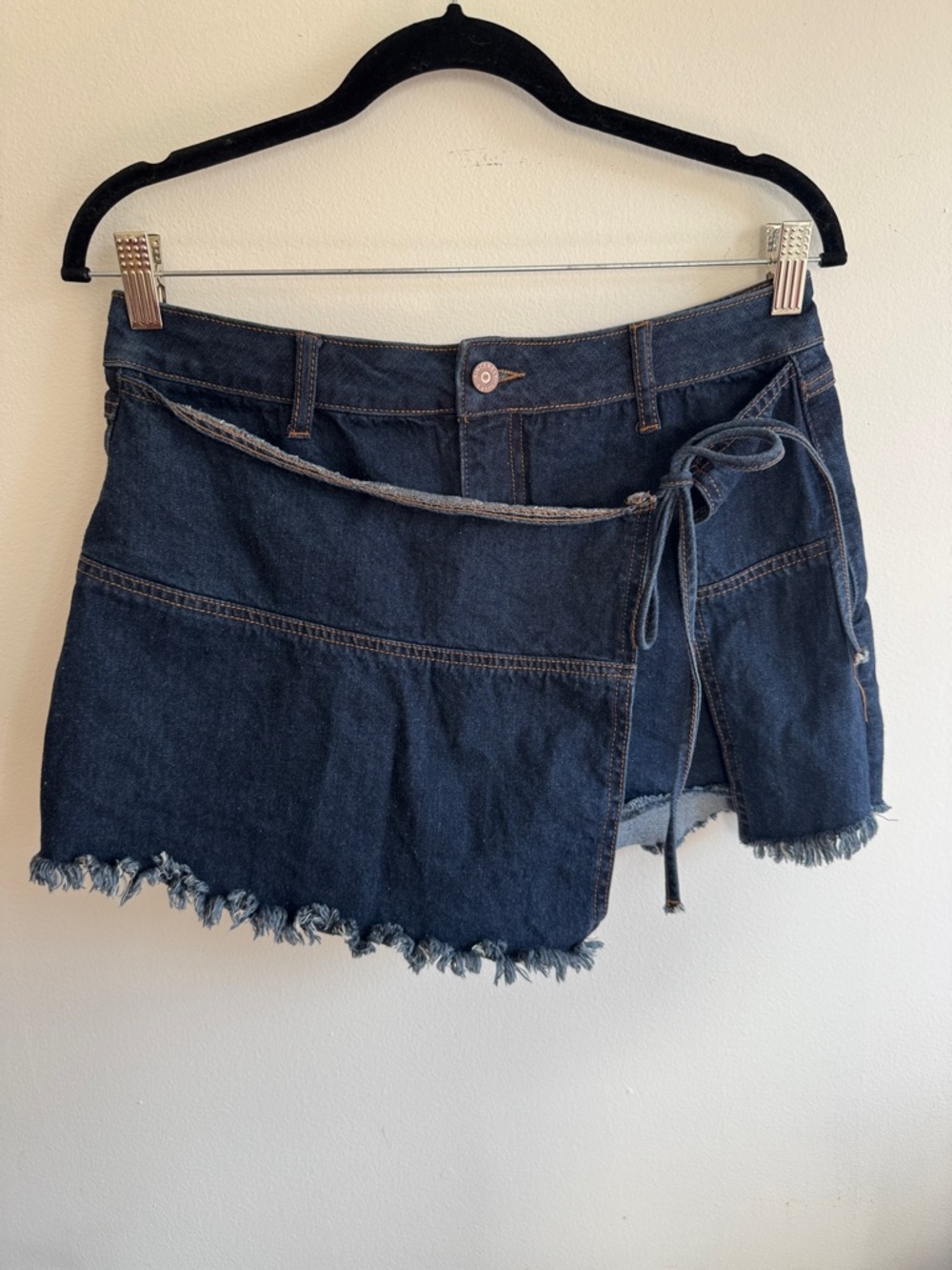 Sincerly Jules Dark Blue Denim Wrap Skort with Frayed Hem Size 9